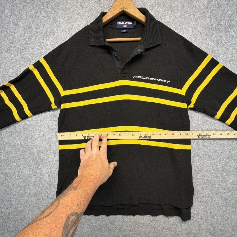 Polo Sport Ralph Lauren Knit Shirt Men Large Black Yellow Striped Long Sleeve